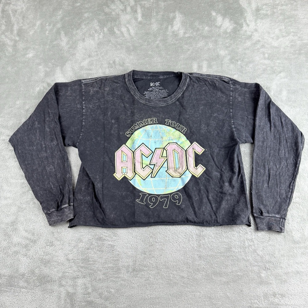 ACDC Top Womens Large Black‎ Crew Neck Long Sleeve Cropped Summer Tour 1979